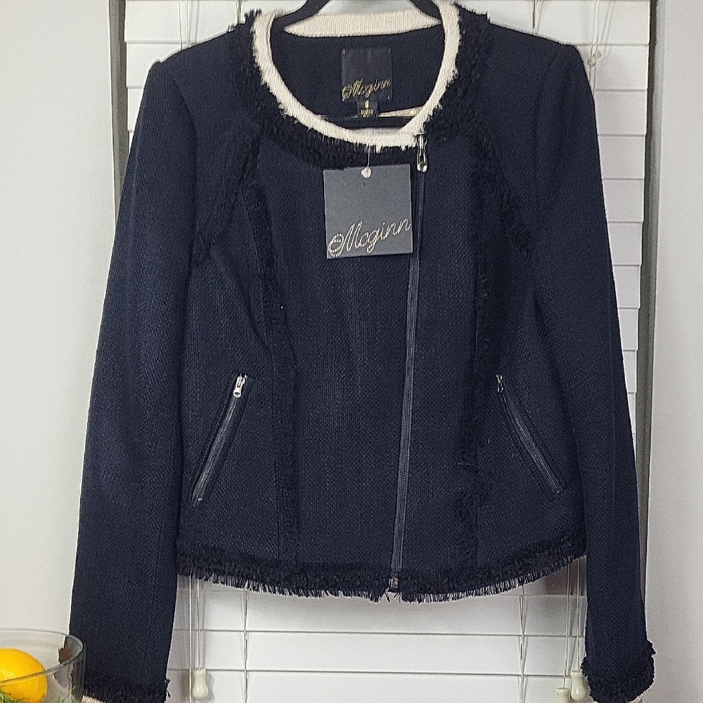 🌸 McGinn Fringe‎ Trim Zip-Front Blazer. Size 8